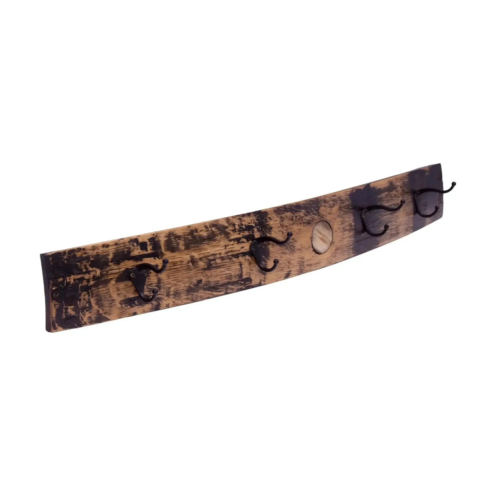 Rustic Wooden Coat Rack With 4 Metal Hooks, Made From Reclaimed Whiskey Barrel Staves - ToylandEU