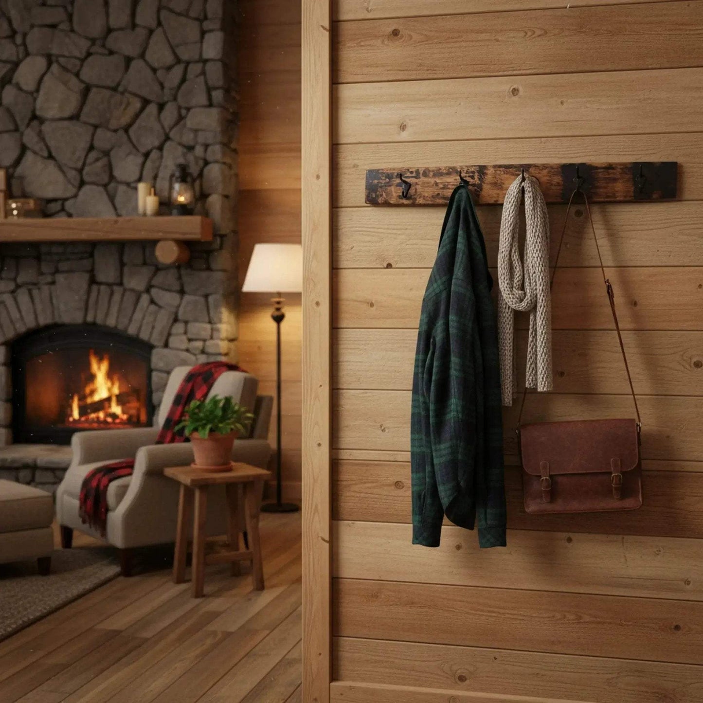 Rustic Wooden Coat Rack With 4 Metal Hooks, Made From Reclaimed Whiskey Barrel Staves - ToylandEU