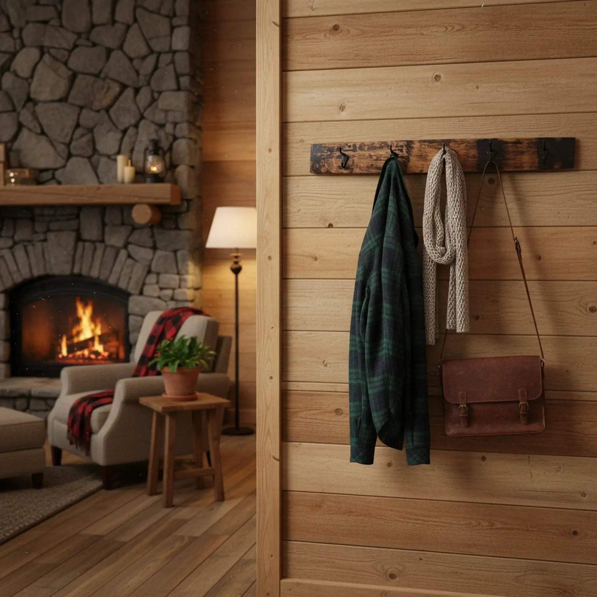 Rustic Wooden Coat Rack With 4 Metal Hooks, Made From Reclaimed Whiskey Barrel Staves - ToylandEU