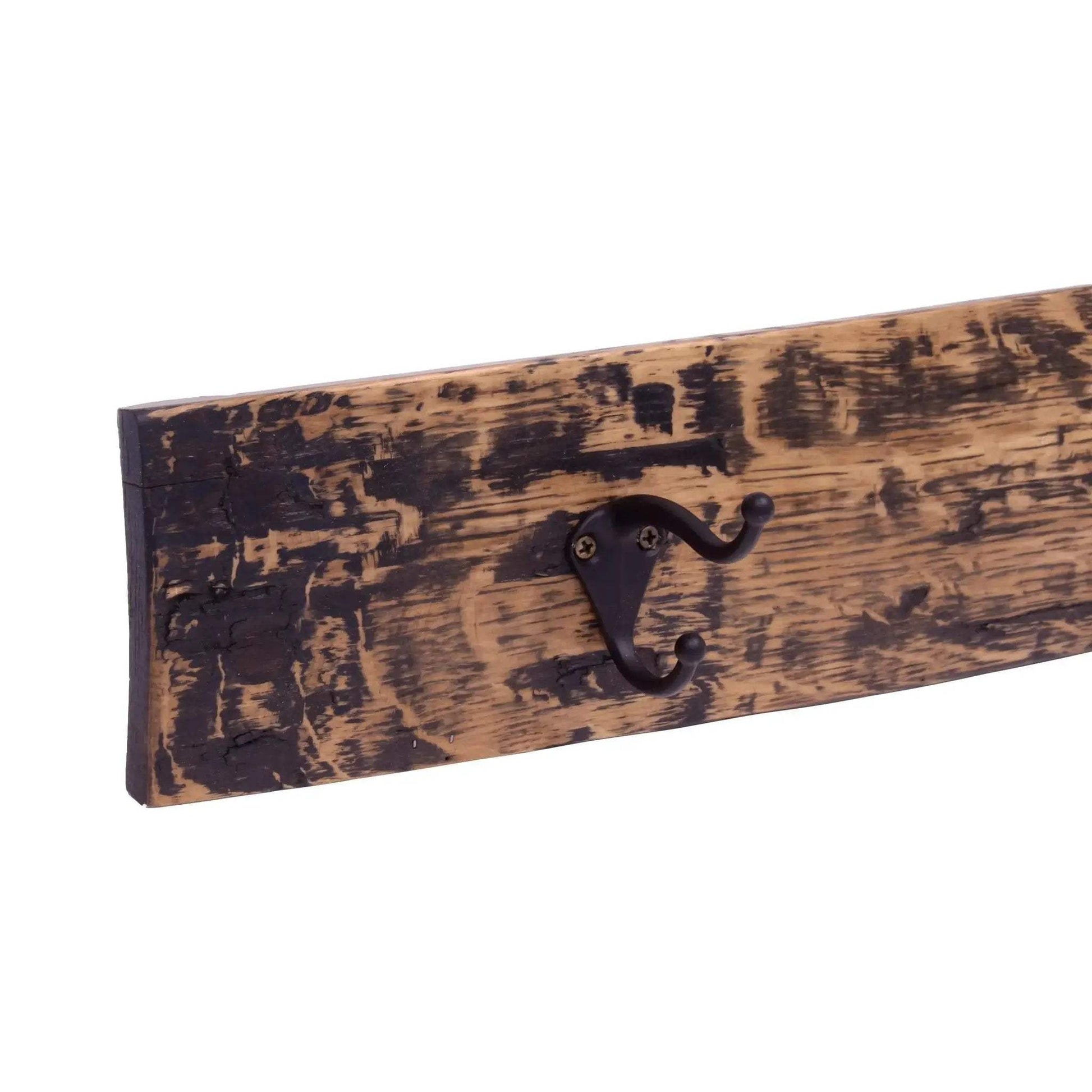 Rustic Wooden Coat Rack With 4 Metal Hooks, Made From Reclaimed Whiskey Barrel Staves - ToylandEU