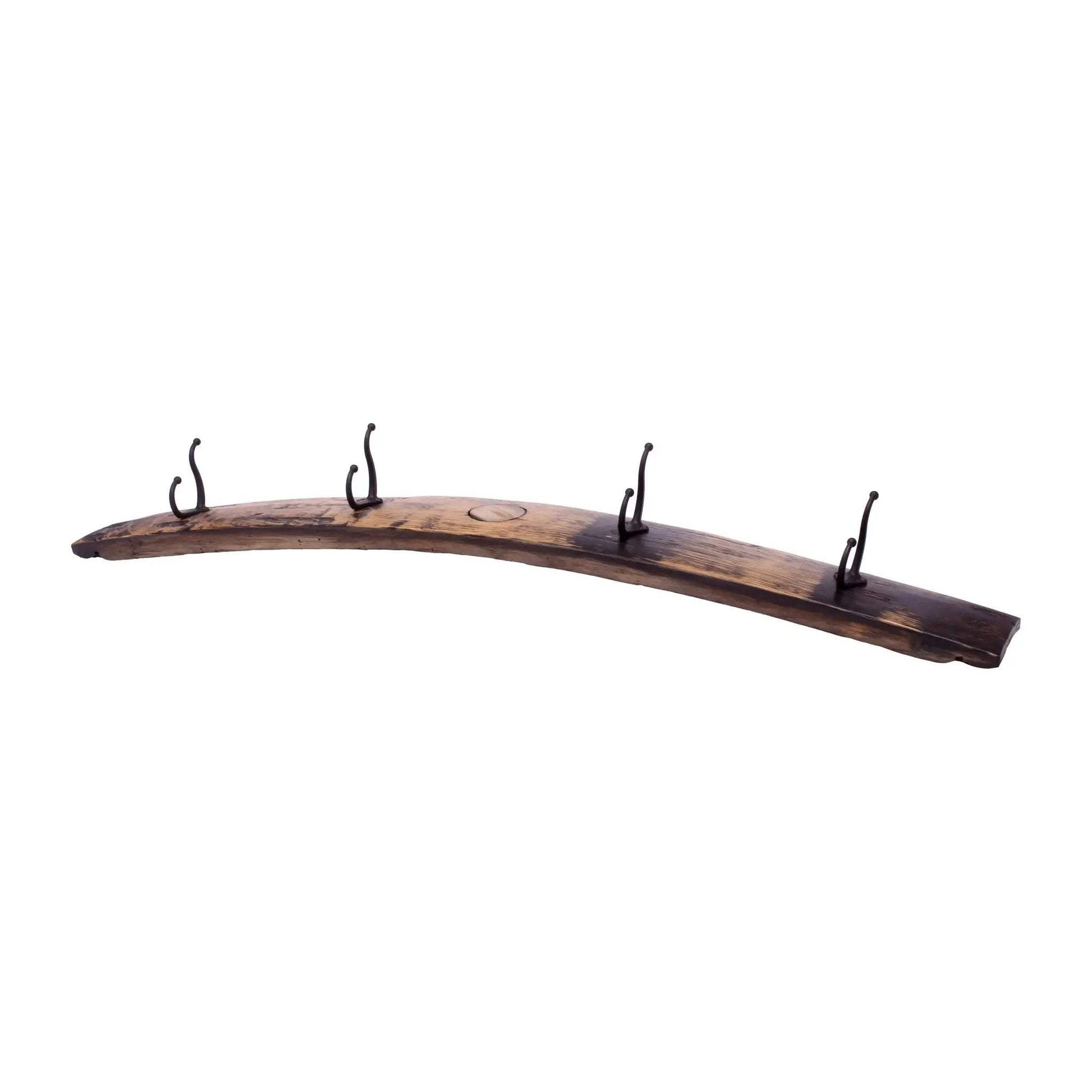 Rustic Wooden Coat Rack With 4 Metal Hooks, Made From Reclaimed Whiskey Barrel Staves - ToylandEU