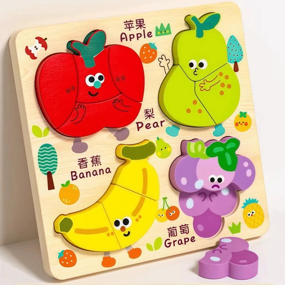 Wood Puzzle | 4 in 1 | 3D Cartoon Animals | 18x18 cm Portable