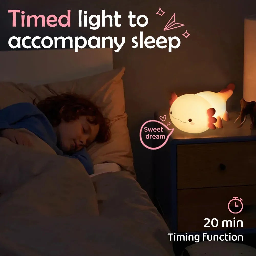 Axolotl Night Light | LED Touch Control | Battery Powered | Kids Bedroom Gift