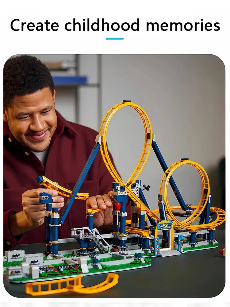 Blue Roller Coaster Building Blocks Set High Difficulty