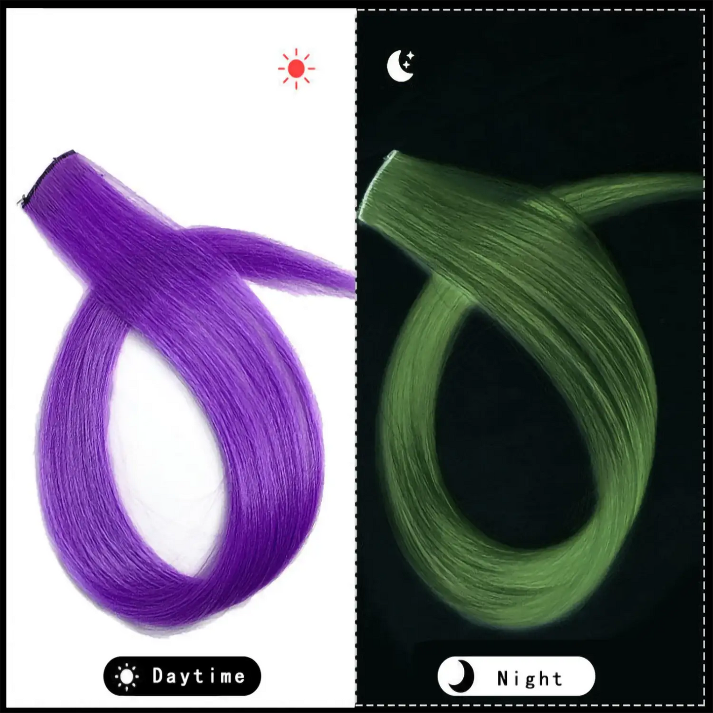 20 Inch Glow in the Dark Hair Extensions Clip Luminous Colored Hairpieces Party Rainbow Hair Clips Synthetic Straight Wig - ToylandEU