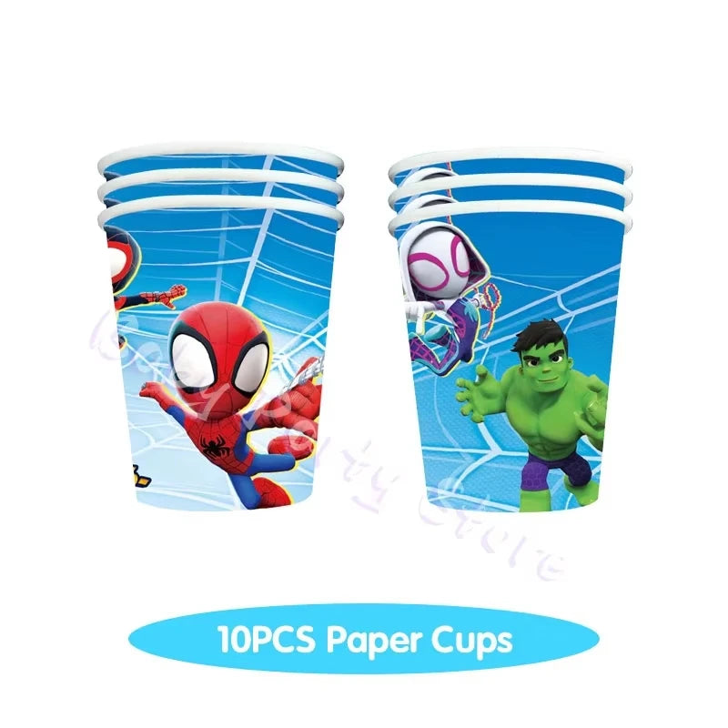 Spidey Tableware Kit | Plates And Cups | Latex Balloons | Birthday Backdrop