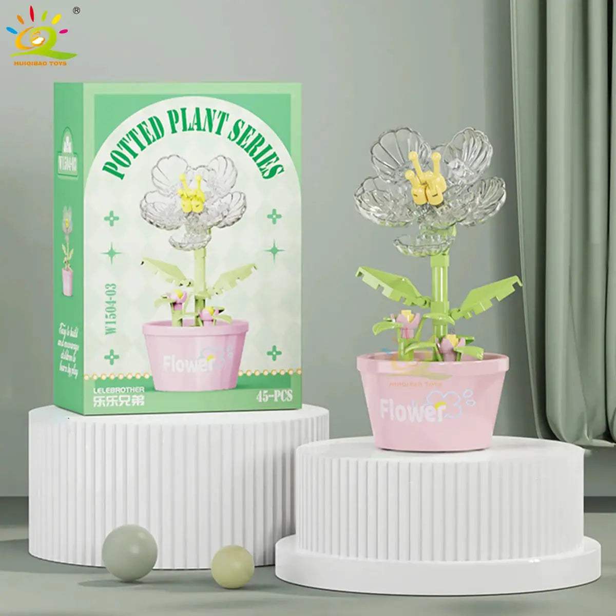 HUIQIBAO MOC Flower Succulent Potted Model Building Block DIY Eternal Bouquet Home Desk Plant Decor Brick Girl Gift Children Toy - ToylandEU