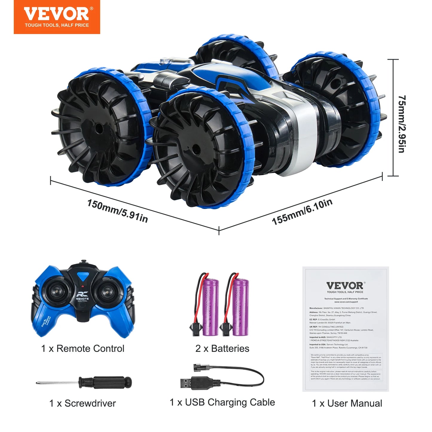 RC VEVOR 2-in-1 Amphibious Remote Control Car and Boat - 360° Stunt Capable, 12 km/h Speed, Ideal Water & Beach Toy for Boys