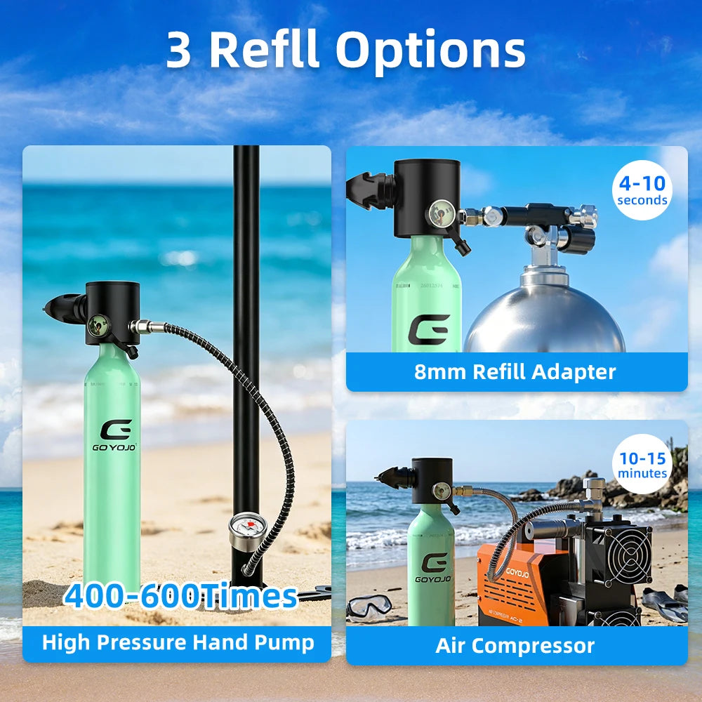 Mini Scuba Tank | 0.5L Capacity | Backup Air | Portable Diving Tank