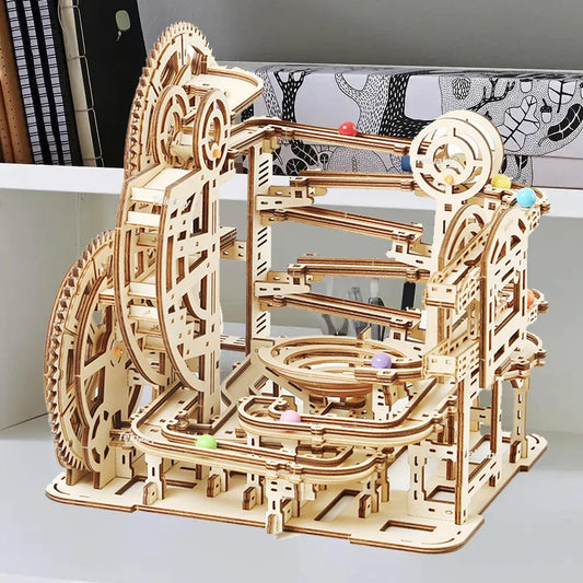 3d Wooden Puzzle Marble Runs Mechanical Puzzles Self Assembly Toy STEAM Educational Toys Model Building Kits for Kids Adult Gift