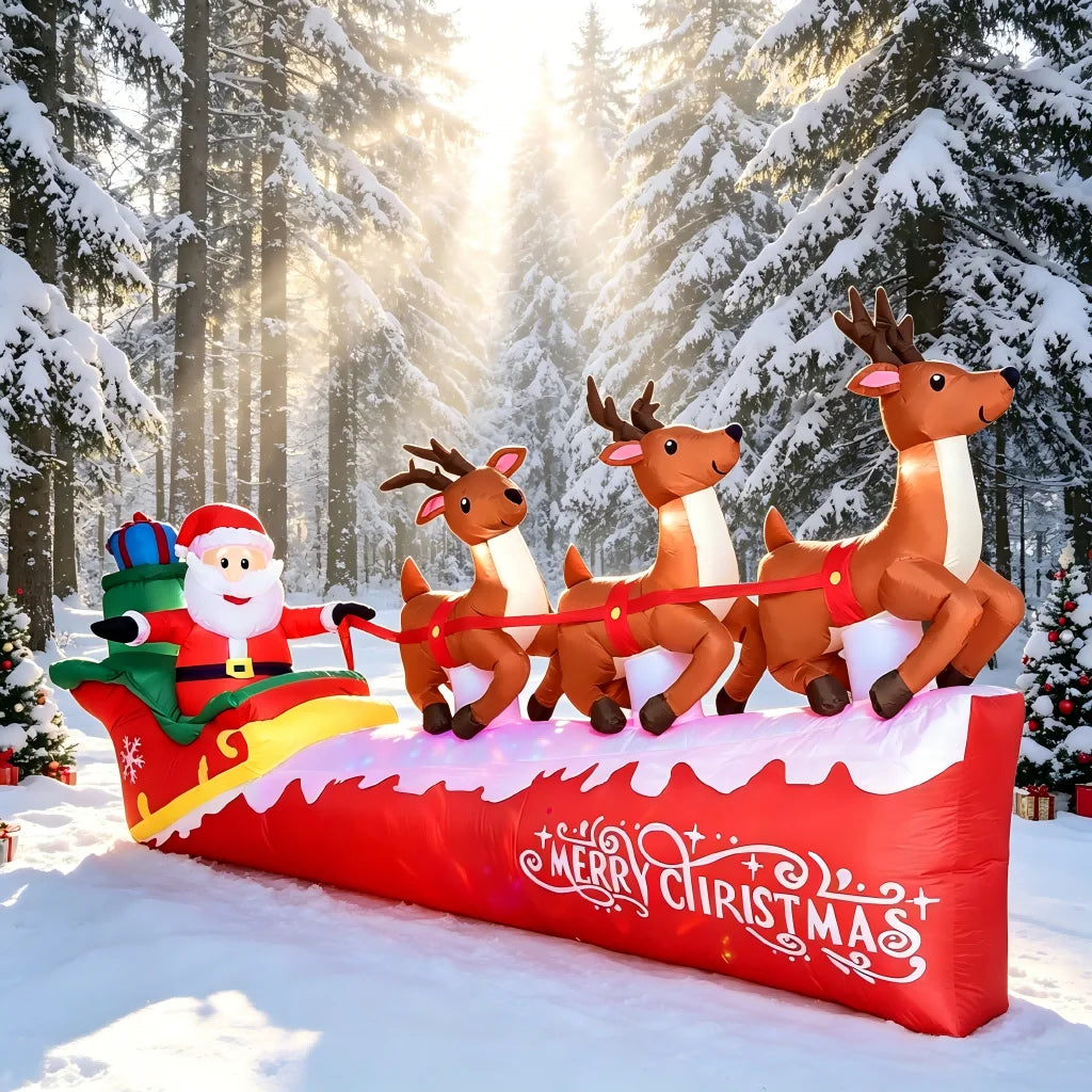 Christmas Inflatables | 10 Ft Size | Santa Reindeer Sleigh | Outdoor Yard