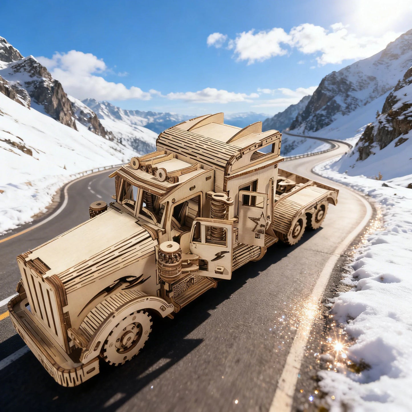 3D Wooden Puzzle Semi Trailer Truck Kit Hand Assembled DIY