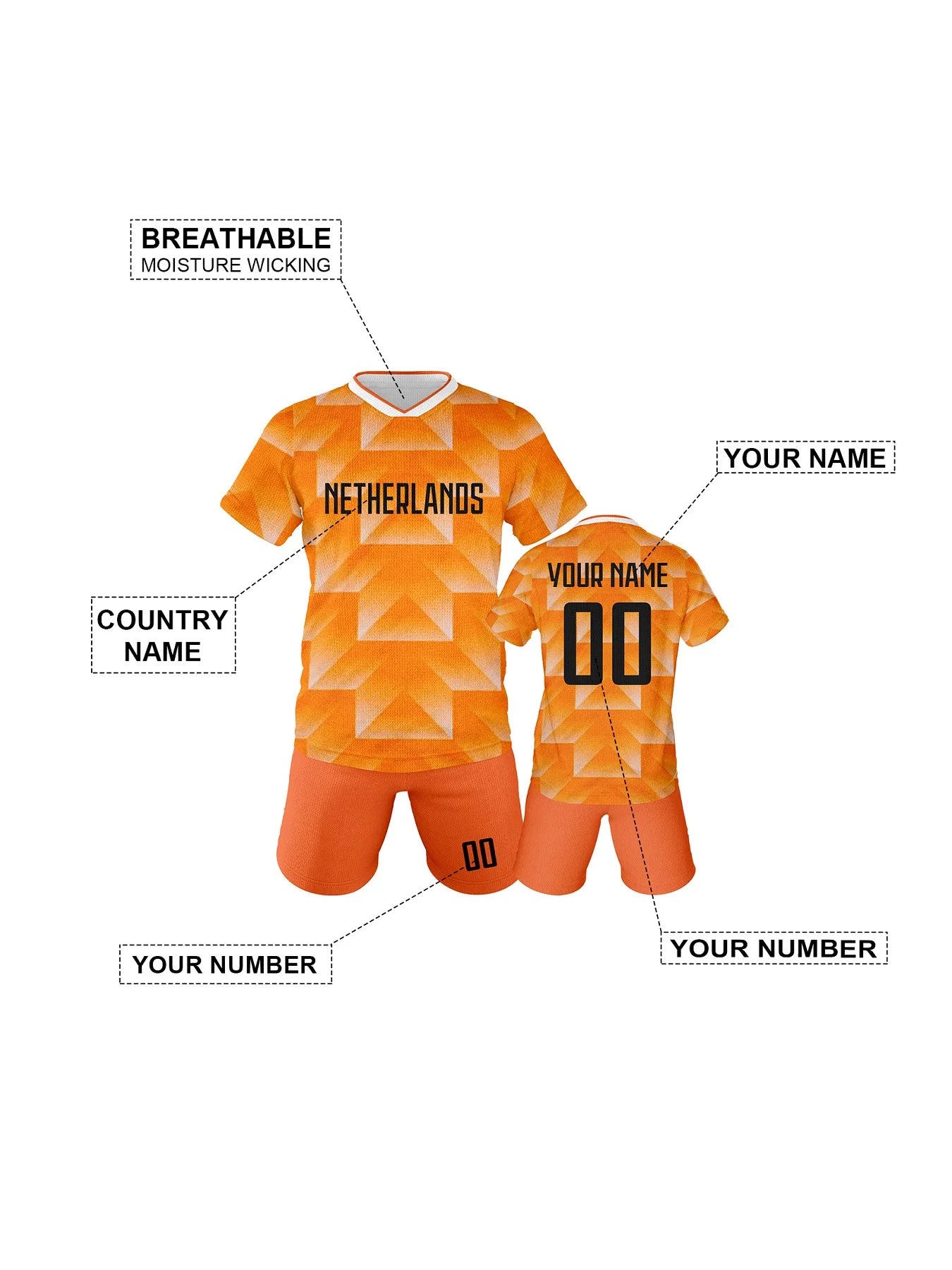 Personalized Kids Soccer Jersey - Netherlands Football Training Uniform for Boys and Girls - Breathable Quick-Drying Sportswear