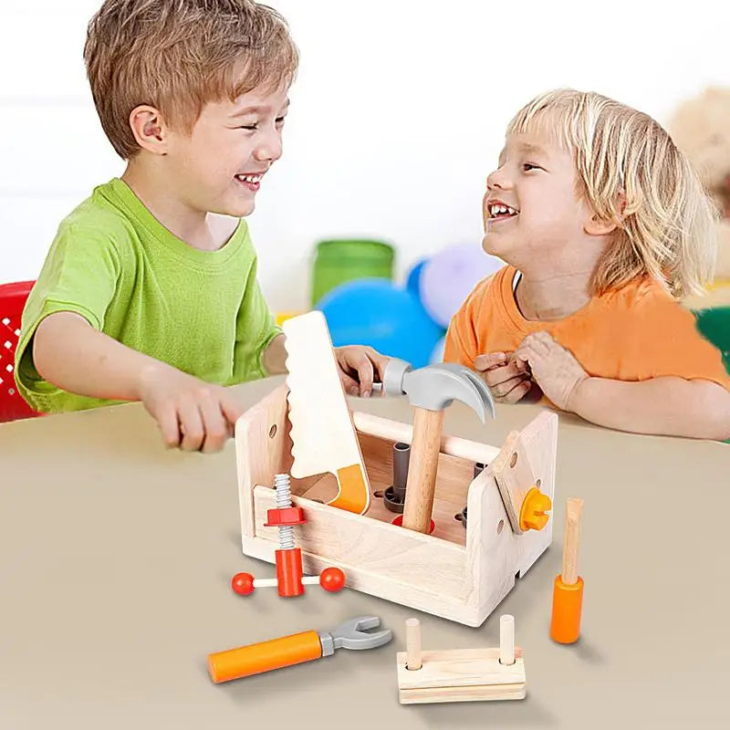 Wooden 16-Piece Construction Tool Set for Kids - Montessori Play Fun!