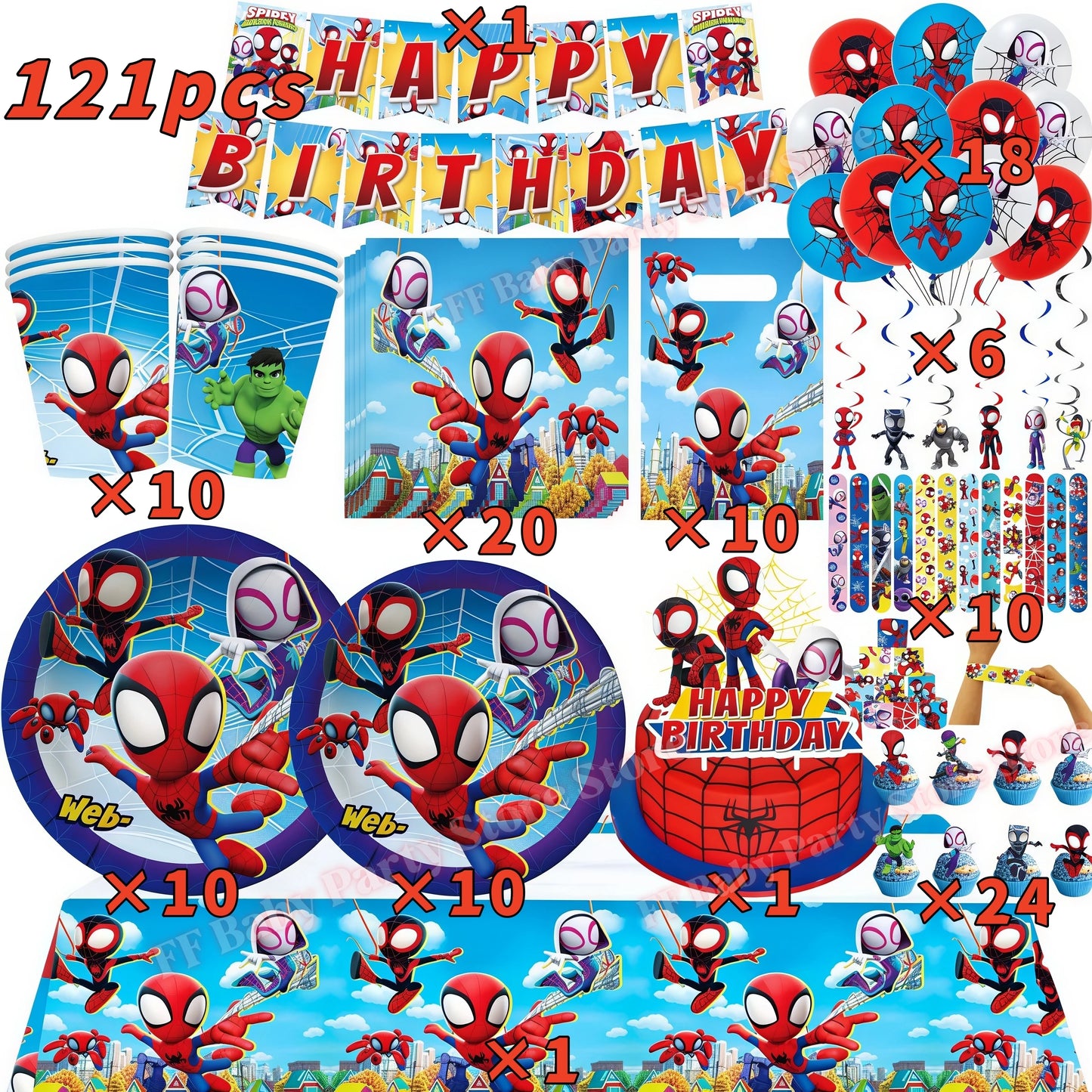 Spider Hero Party Decor | Plates Cups Banner | Balloon Party Favors | Set