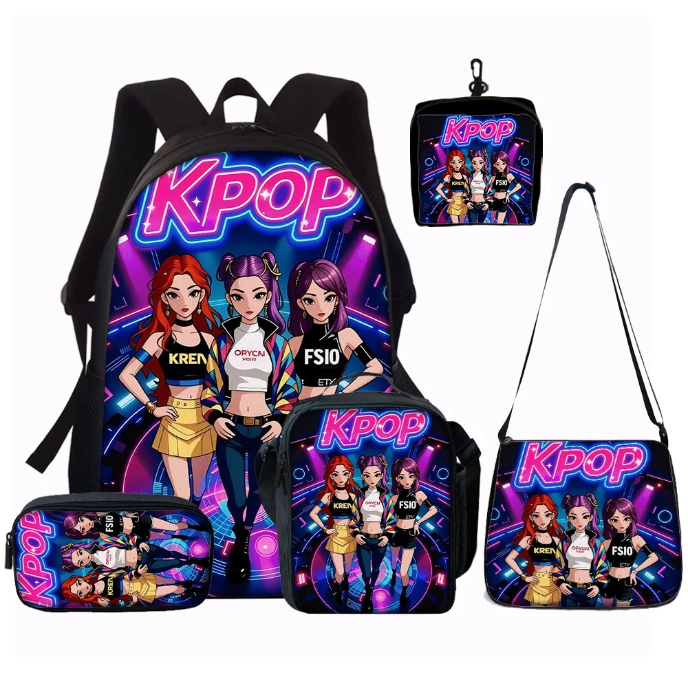 Kpop Group Print Backpack Set Lightweight Large Capacity School Bags