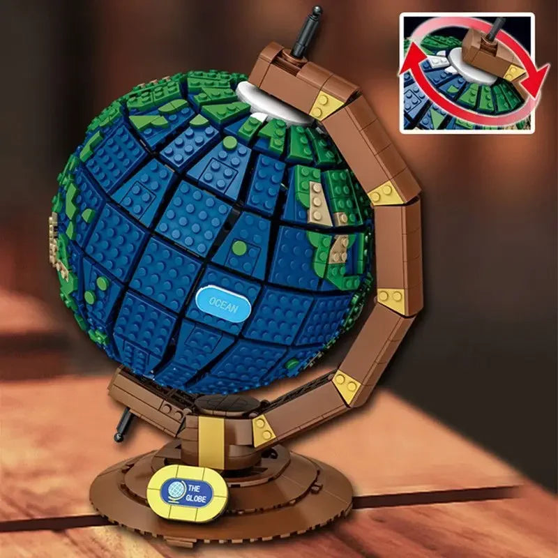 Educational Building Blocks | 1587 Piece Earth Globe | Desk Ornament | Kids