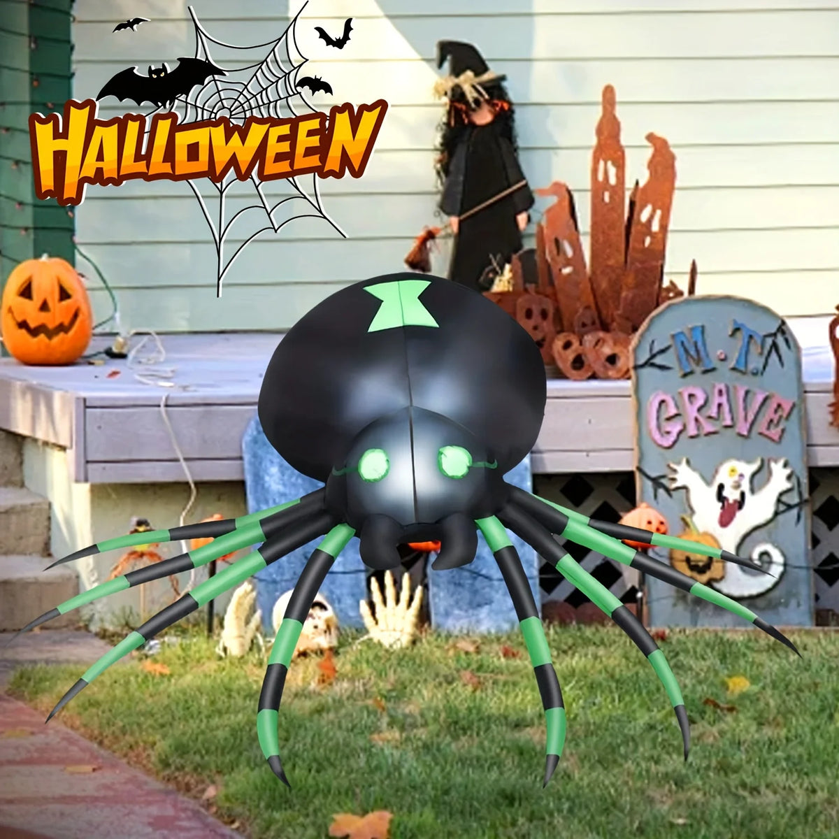 Inflatable Spider Decor | 7.2 Ft LED Glow | Includes Blower | Outdoor Yard Display