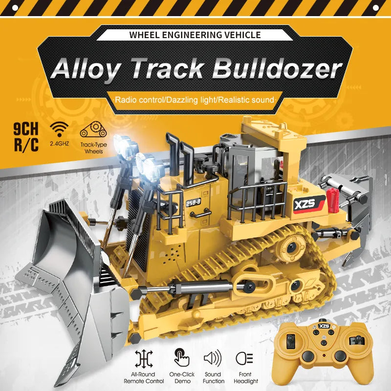 1:24 Scale 9CH RC Bulldozer Truck Car Crawler Type Alloy Shovel Engineering Vehicle - ToylandEU