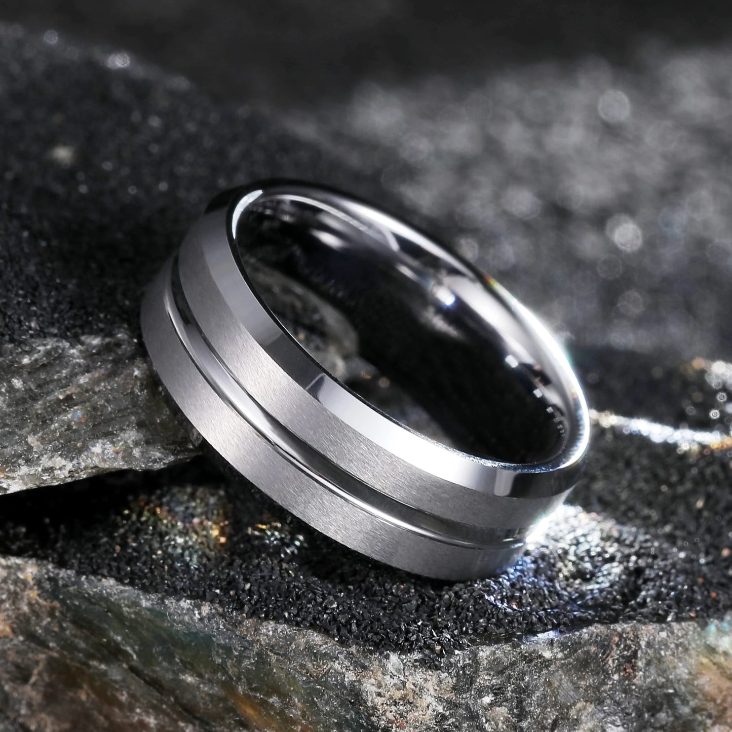 Rings | 8mm | Titanium Steel | Unisex Silver Matte Brushed Wedding Band