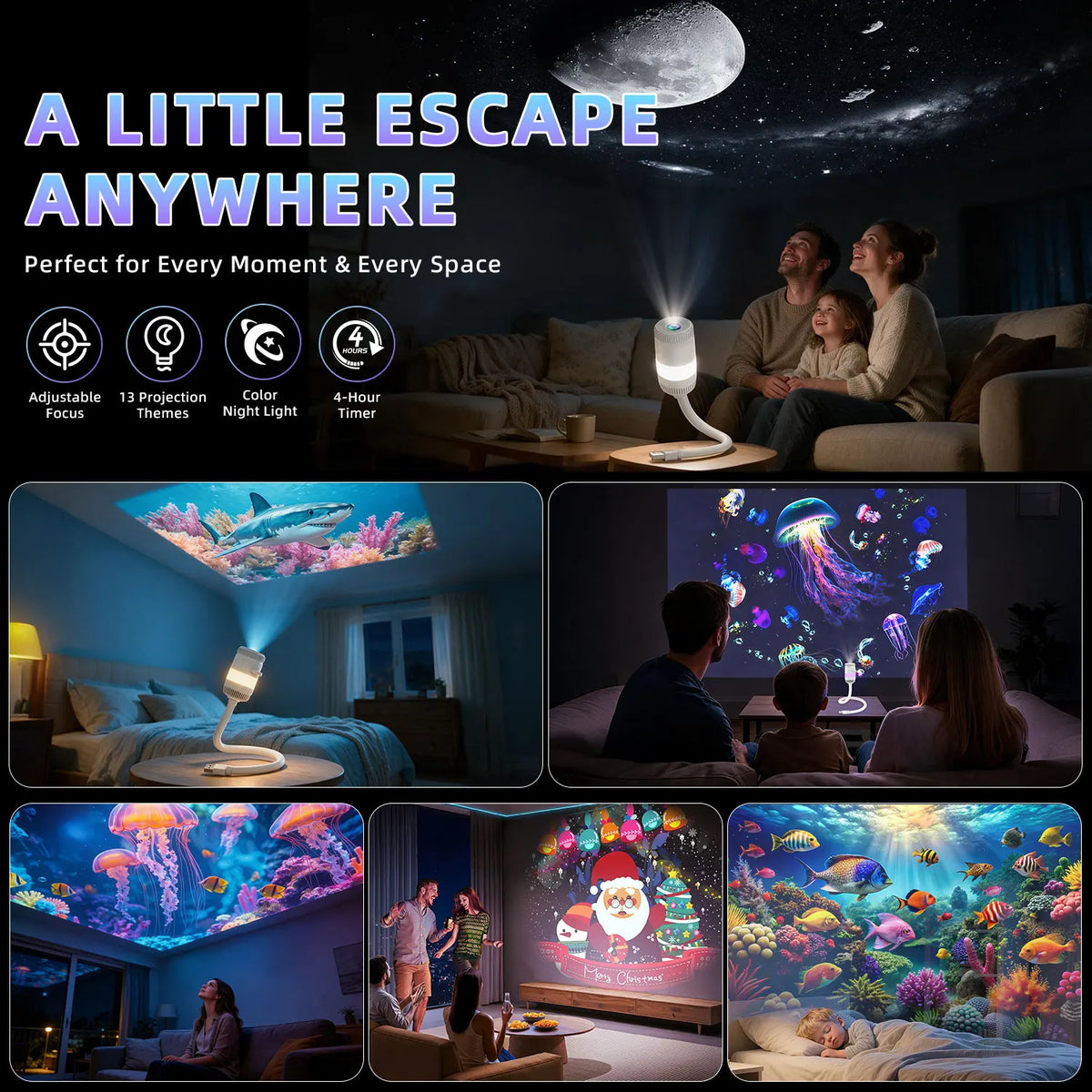 Star Projector | USB Jellyfish Design | Ambient Night Light | Bedroom Nursery