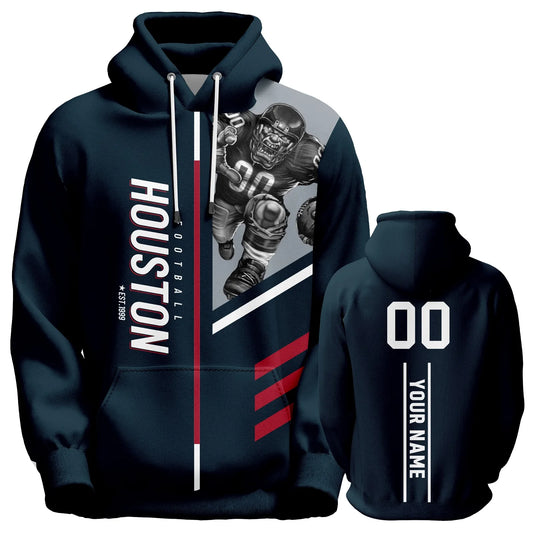 Personalized Houston 3D Printed American Football Hoodies for Men, Women, and Youth - Custom Name & Number Sweatshirts