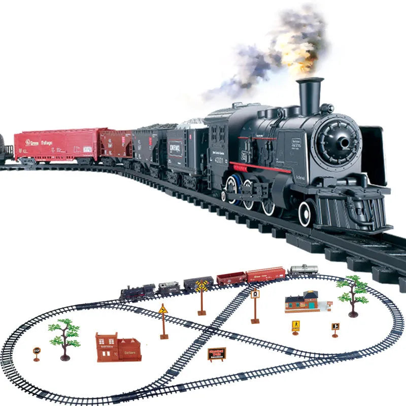 Vintage Electric Steam Train Toy Set with Realistic Track Simulation