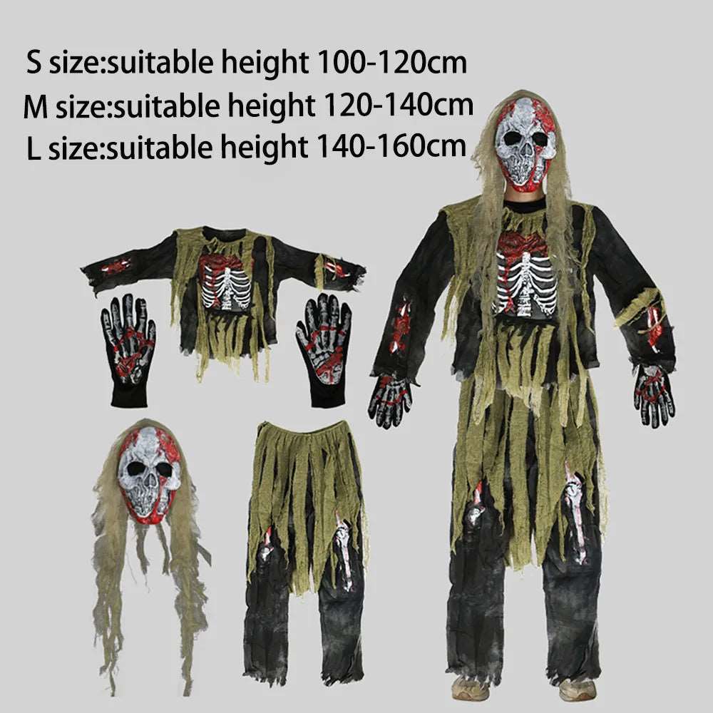 Children's Zombie Skeleton Costume for Halloween and Carnival Parties - Living Dead Swamp Monster Outfit