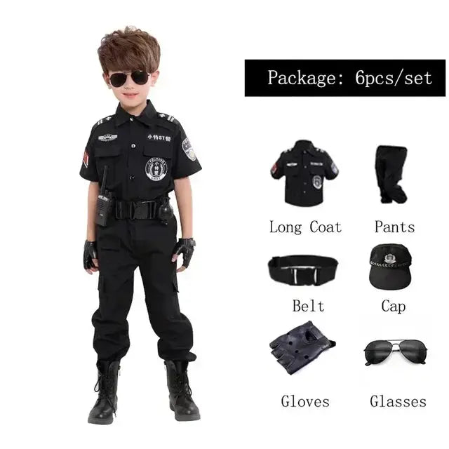 2025 Halloween Kinderen Politieagent Cosplay Kostuums Kids Kerstfeest Carnaval Politie Uniform Halloween Jongens Leger Kleding - ToylandEU