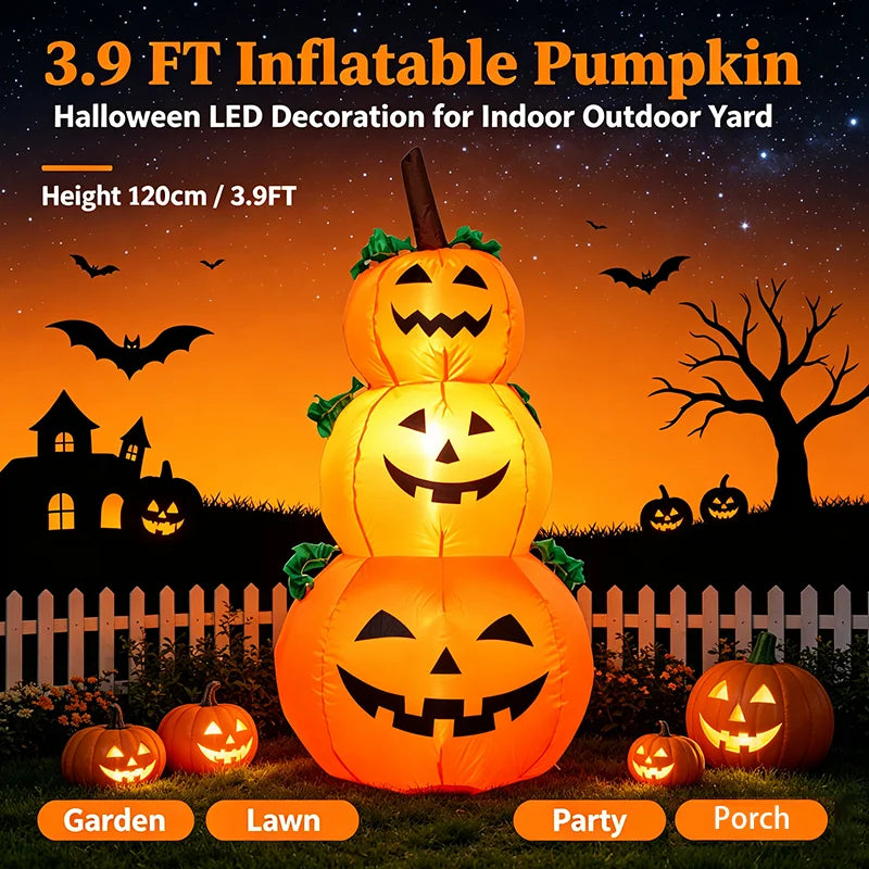 Halloween Inflatable Pumpkin | 3.9 Ft Led | Built In Lights | Outdoor Decor