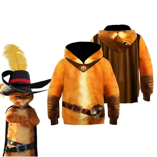 Unisex Puss in Boots Hoodie Costume with 3D Cape for Cosplay Fun!