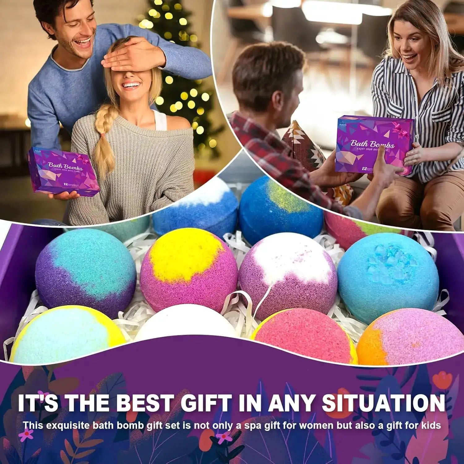 12 Pack Natural Bath Bombs Gift Set for Women - Aromatherapy Relaxing Spa Kit - ToylandEU