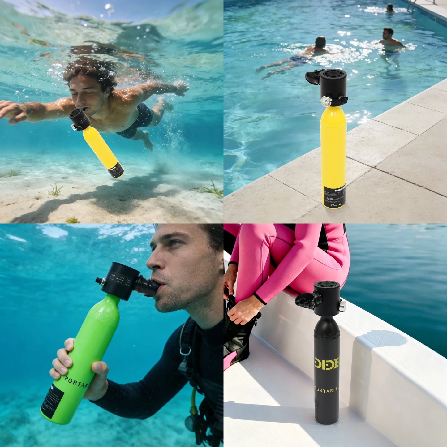 Mini Scuba Tank | 0.5L Capacity | Manual Pump Included | Emergency Backup Strap
