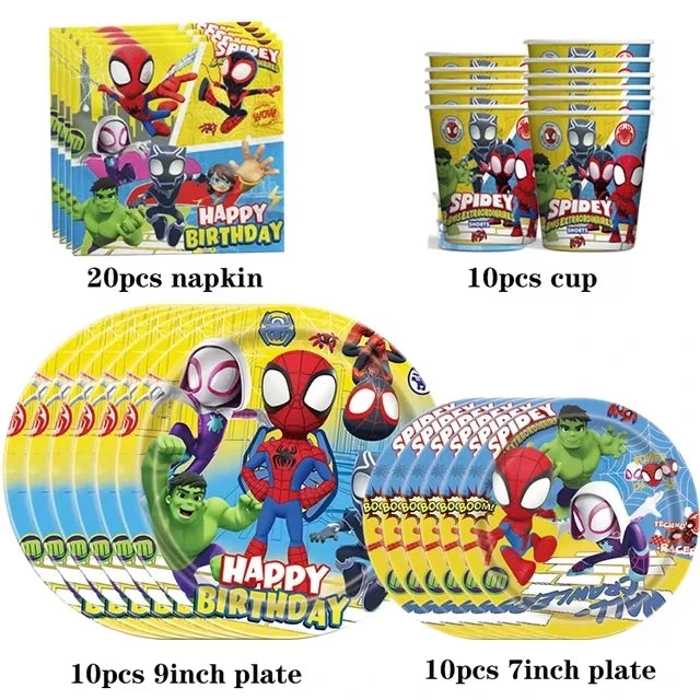 Party Decor Kit | Spidey Theme | Birthday | Plates Cups Tablecloth Banner