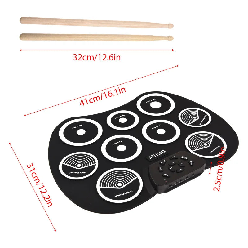 Portable 9 Pad Electronic Drum Set With MIDI Interface