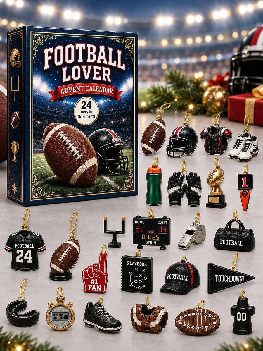 Advent Calendar | 2026 Football Theme | 24 Flat Acrylic Sports Ornaments | Game Day Tree And Shelf Decor
