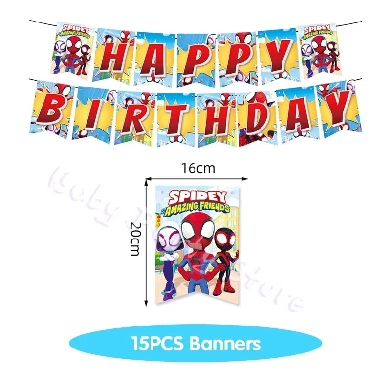 Spidey Tableware Kit | Plates And Cups | Latex Balloons | Birthday Backdrop