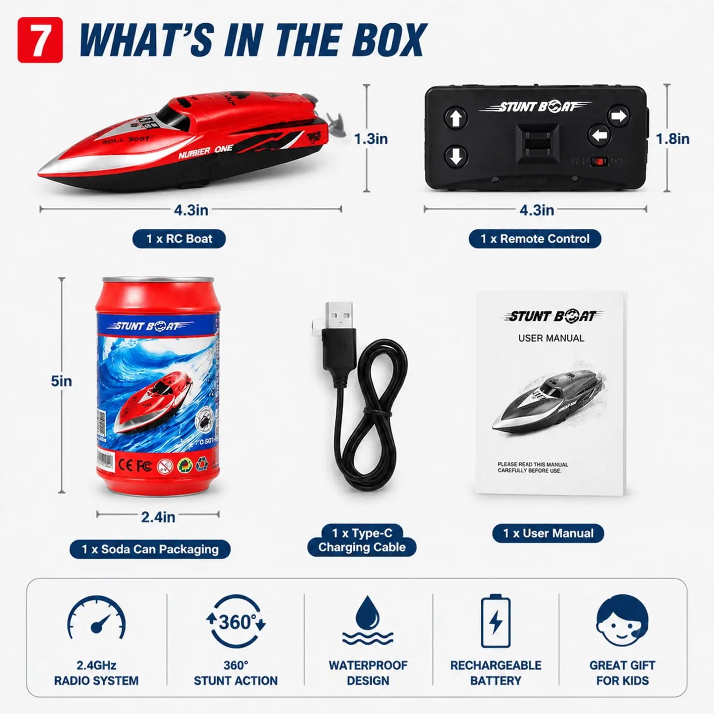 RC Boat | 2.4GHz Remote | Rechargeable Battery | Red