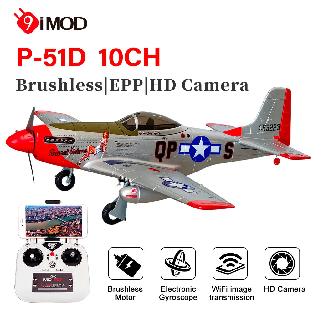 1 10 Channel Brushless RC Plane | HD Camera | 6-Axis Gyro | P51D Model
