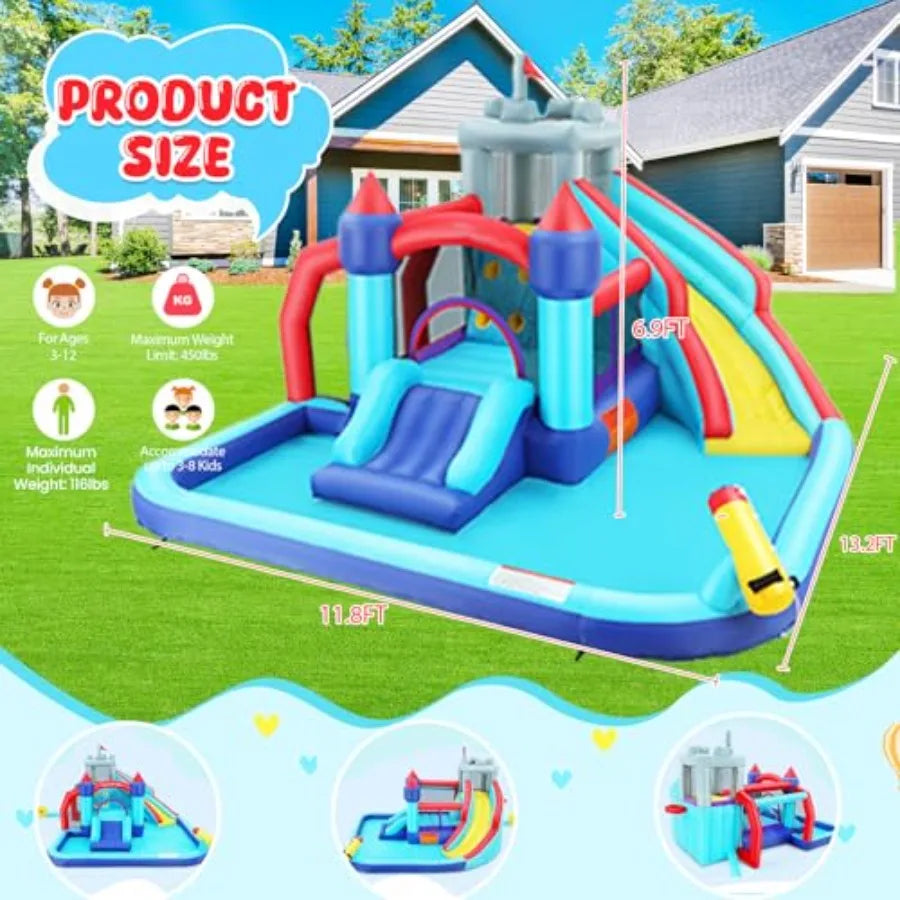 Outdoor Water Slide Bounce House 13x12Ft With Climbing Wall