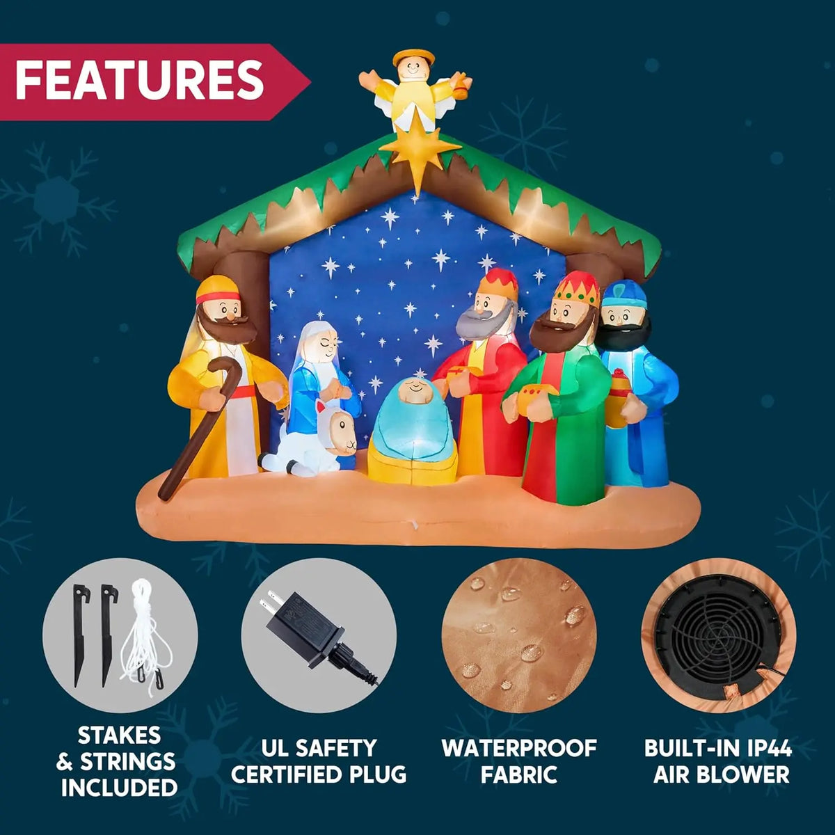 Christmas Nativity Inflatable | 8 Ft Length | Built In Led Lights | Yard Decor