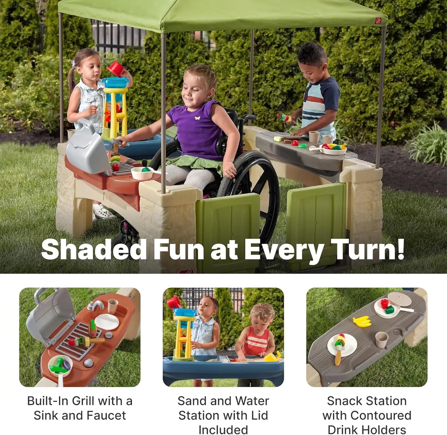 Durable Plastic Kids Kitchen Playset With Canopy For Indoor Outdoor Fun