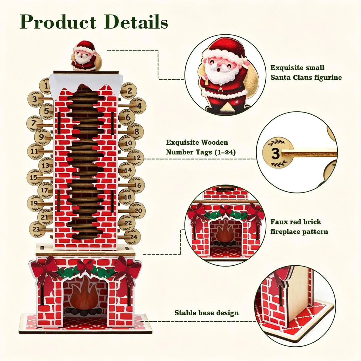 Advent Calendar | Wooden Santa Chimney | Moving Santa Daily Countdown | Reusable Christmas Decor