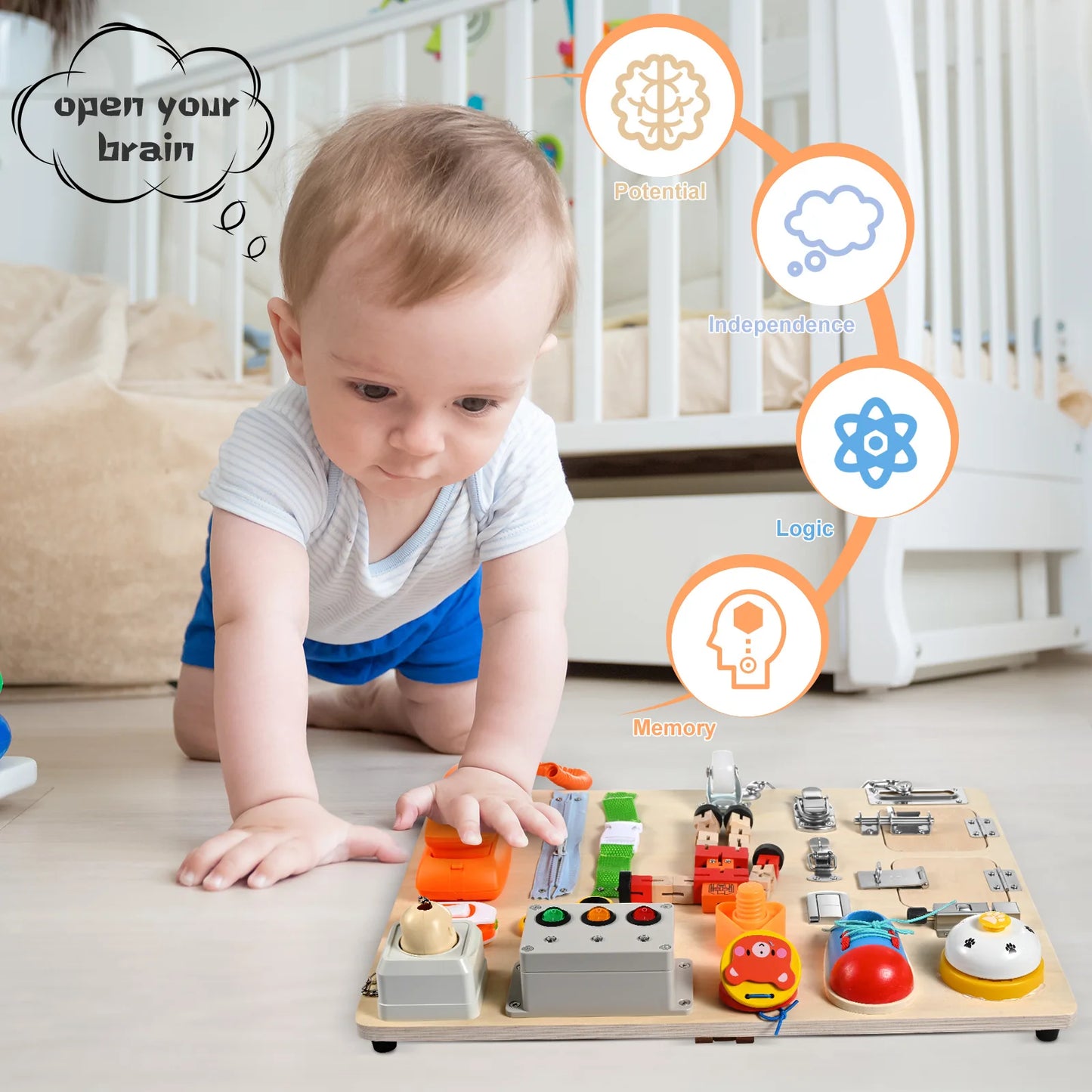 Montessori Wooden Busy Board - Engaging Sensory Learning Toy for Kids