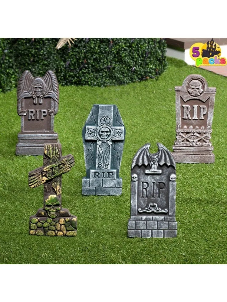Halloween Foam Tombstones | 17 Inch With Metal Stakes | Variety Of 5 Designs
