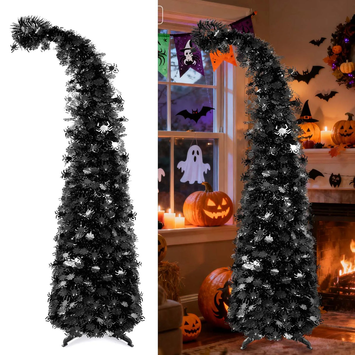 Artificial Christmas Tree | 59inch Height | Quick Pop Up Setup | Black