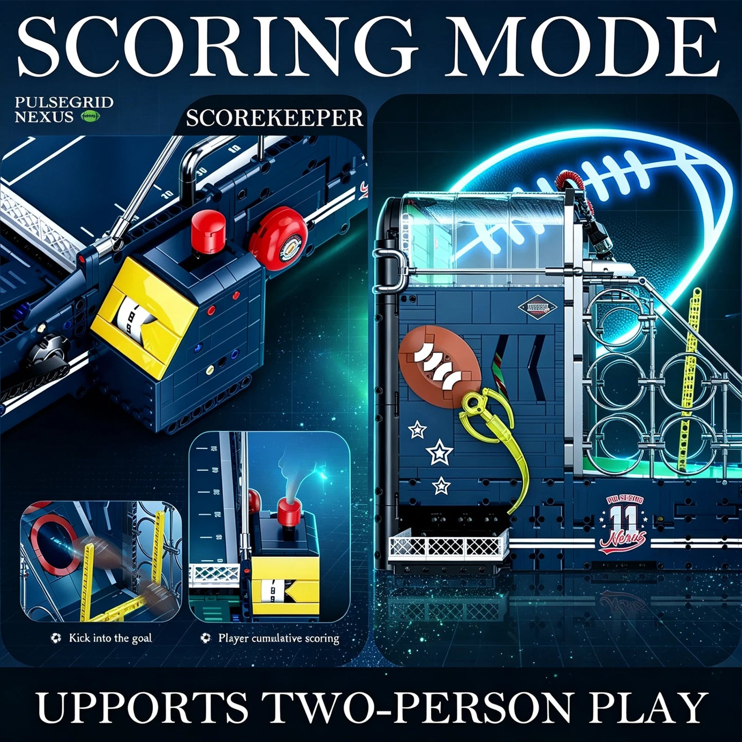 Rugby Building Blocks Set | 2272 Pieces | Music LED Tabletop Ball Game