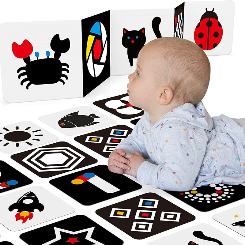 High Contrast Black and White Flash Cards for Montessori Baby Stimulation