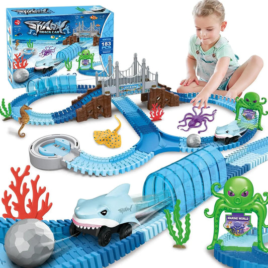 Bendable Shark Race Car Toy Set for STEM Education