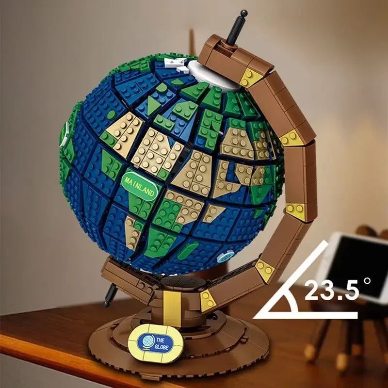 Educational Building Blocks | 1587 Piece Earth Globe | Desk Ornament | Kids